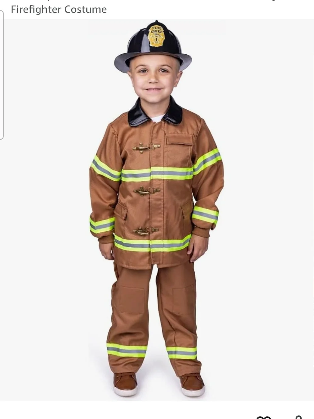 Kids Brown Firefighter Costume with Reflective Trim